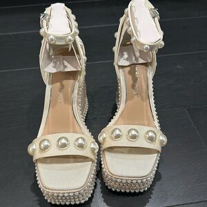 Gianni Bini Sierah Pearl Studded Platform Wedges